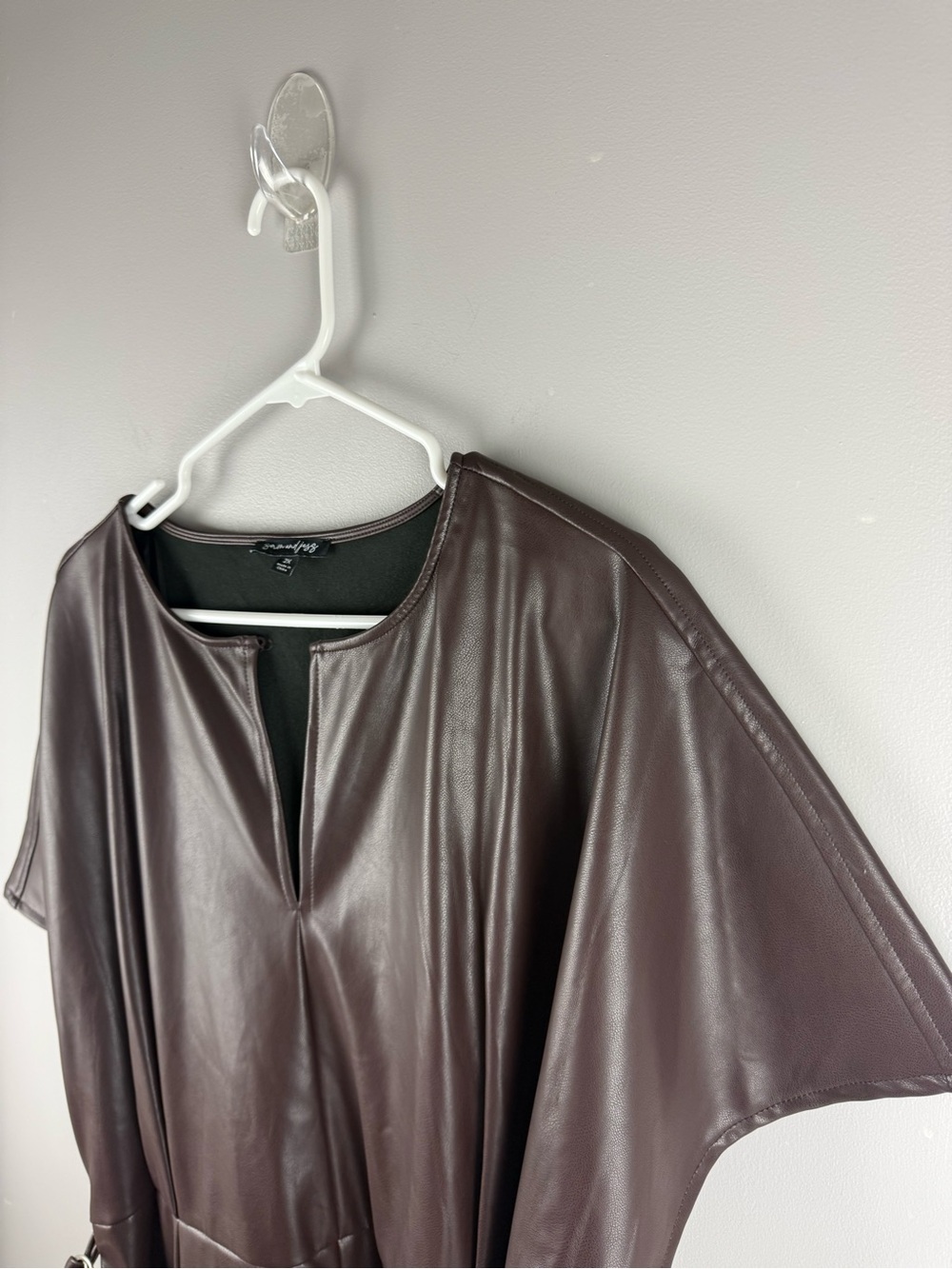 Sam and Jess Women’s Brown Faux Leather Short Sleeve Tie MIDI Dress SZ 2X New